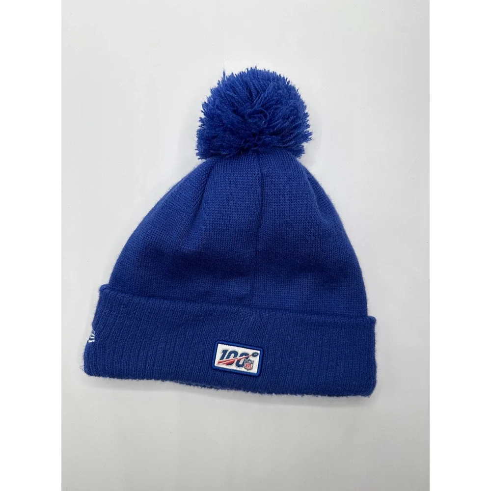 New Era Buffalo Bills 1960 NFL 100 Pom Beanie Blue Knit Hat Fleece Lined OSFM